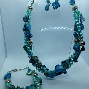 Turquoise, Shell, Glass Pearl Necklace Set